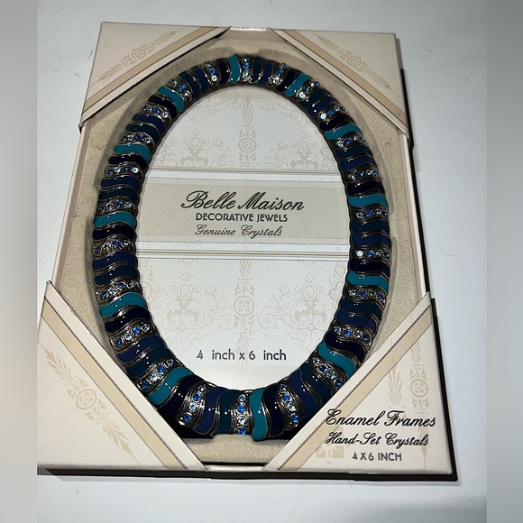 NWT NIB Belle Maison Decorative Jewels Enamel Picture Frame Oval Blue 4x6 - Picture 1 of 3